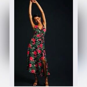 NEW Anthropologie Maeve Pullover Floral Mixi Ruched Details Dress Size 10